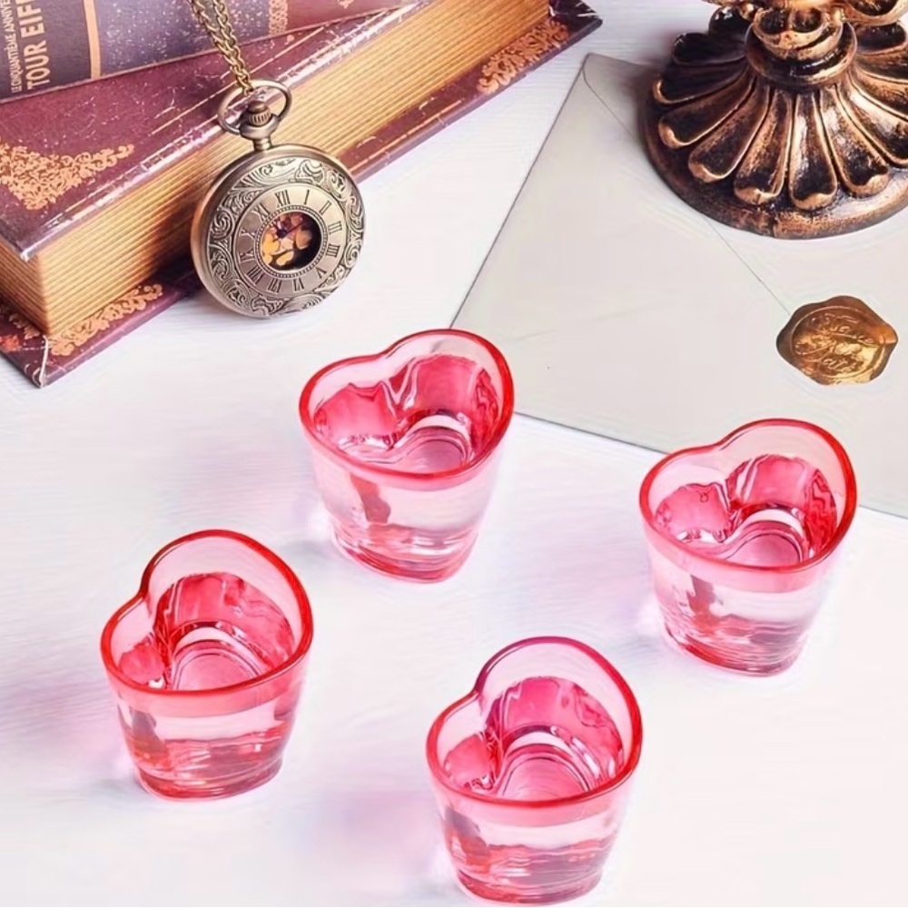 Set of 12 Rose Red Heart-Shaped Shot Glasses - Picture 3 of 3